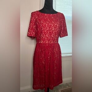 Adrianna Papell Crimson Lace Long Sleeve Dress